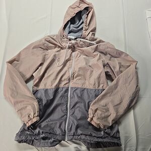 Columbia Fleece Lined Hooded Windbreaker Women’s Large Pink Gray Full Zip Jacket